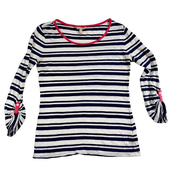 Banana Republic Outlet Shirt Woman S Gathered 3/4 Sleeves Boat Neck Modal Blend - Picture 1 of 13